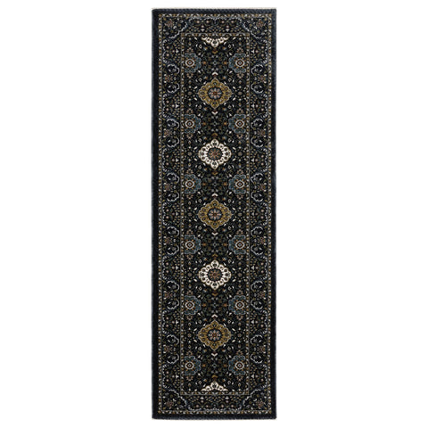8' Gold Medallion Runner Rug With Fringe