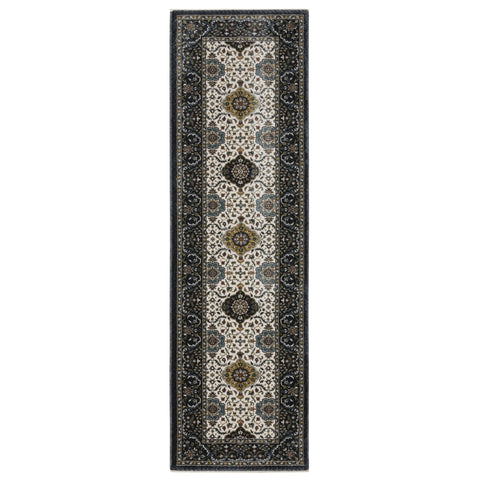 8' Ivory Medallion Runner Rug With Fringe