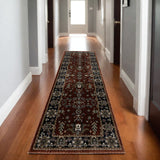 8' Red Oriental Runner Rug With Fringe