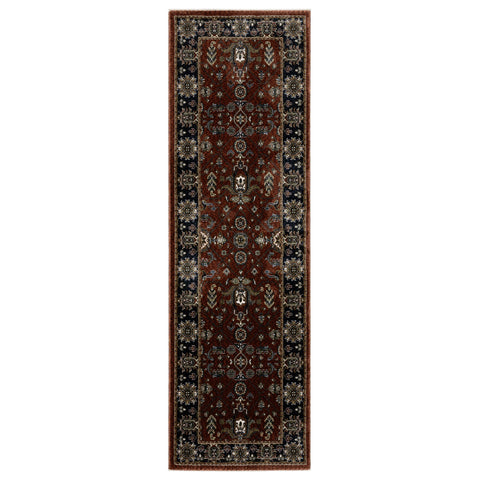 8' Red Oriental Runner Rug With Fringe