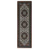 8' Red Black And White Medallion Runner Rug With Fringe