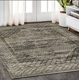 5' X 8' Gray And Beige Medallion Area Rug With Fringe