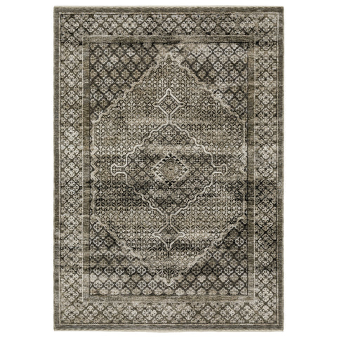 5' X 8' Gray And Beige Medallion Area Rug With Fringe