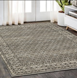 5' X 8' Gray And Beige Diamond Area Rug With Fringe