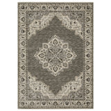 5' X 8' Gray And Beige Medallion Area Rug With Fringe