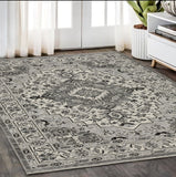5' X 8' Gray And Ivory Medallion Area Rug With Fringe