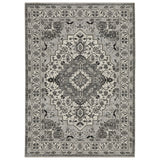 5' X 8' Gray And Ivory Medallion Area Rug With Fringe