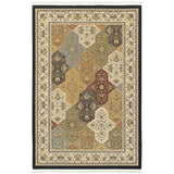 5' X 8' Navy Blue Black And White Oriental Area Rug With Fringe