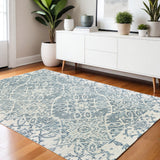 4' X 6' Blue And Ivory Wool Geometric Hand Tufted Area Rug