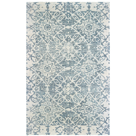 4' X 6' Blue And Ivory Wool Geometric Hand Tufted Area Rug