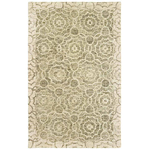 4' X 6' Green And Ivory Wool Geometric Hand Tufted Area Rug