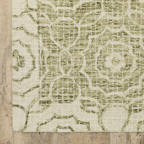 4' X 6' Green And Ivory Wool Geometric Hand Tufted Area Rug