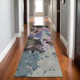 8' Blue And Purple Abstract Hand Tufted Runner Rug