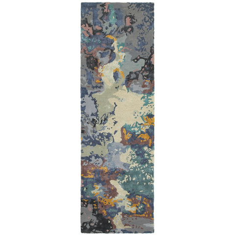 8' Blue And Gray Abstract Hand Tufted Runner Rug
