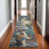 8' Blue And Gray Abstract Hand Tufted Runner Rug