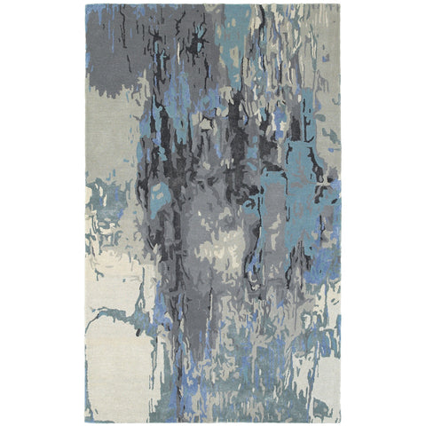 4' X 6' Blue And Gray Abstract Hand Tufted Area Rug