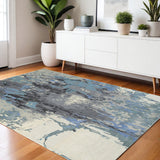 4' X 6' Blue And Gray Abstract Hand Tufted Area Rug