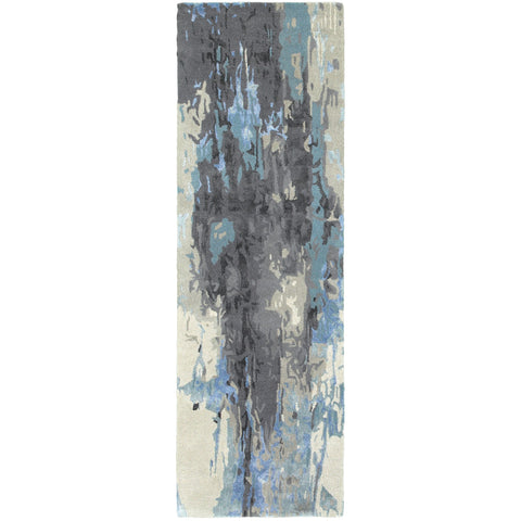 8' Blue And Gray Abstract Hand Tufted Runner Rug