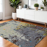 4' X 6' Gray Yellow And Black Abstract Hand Tufted Area Rug