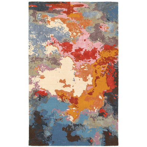 4' X 6' Pink Orange And Blue Abstract Hand Tufted Area Rug
