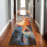 8' Pink Orange And Blue Abstract Hand Tufted Runner Rug