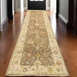 10' Brown And Beige Wool Oriental Hand Knotted Runner Rug