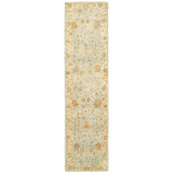 10' Blue And Sand Wool Oriental Hand Knotted Runner Rug