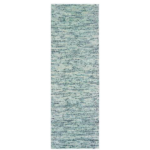 8' Blue And Teal Hand Tufted Runner Rug