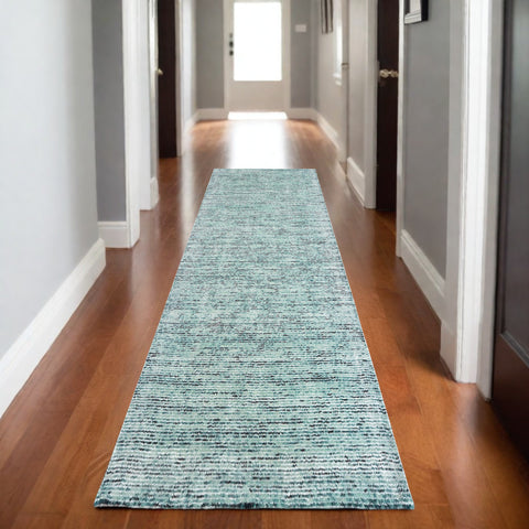 8' Blue And Teal Hand Tufted Runner Rug