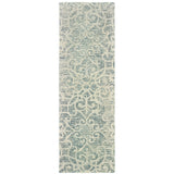 8' Gray And Ivory Wool Geometric Hand Tufted Runner Rug