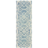8' Blue And Ivory Wool Geometric Hand Tufted Runner Rug