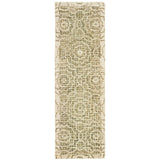 8' Green And Ivory Wool Geometric Hand Tufted Runner Rug