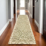 8' Green And Ivory Wool Geometric Hand Tufted Runner Rug