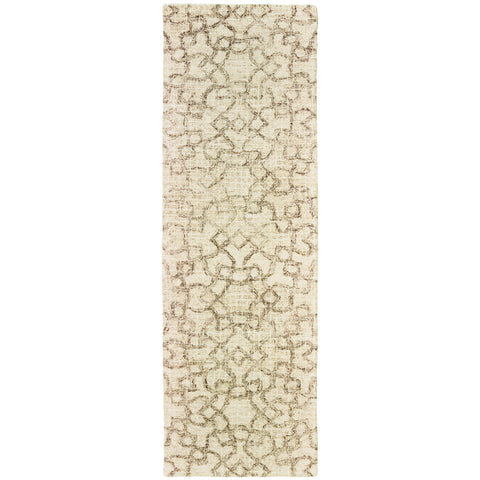 8' Tan And Ivory Wool Geometric Hand Tufted Runner Rug