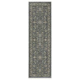 8' Blue And Beige Oriental Runner Rug With Fringe