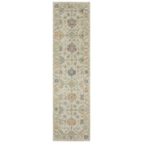 10' Beige And Green Wool Oriental Hand Knotted Runner Rug With Fringe