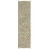 10' Gray Yellow And Green Wool Oriental Hand Knotted Runner Rug With Fringe