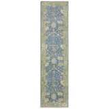 10' Blue And Green Wool Oriental Hand Knotted Runner Rug With Fringe