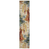 12' Beige Yellow And Salmon Abstract Runner Rug With Fringe