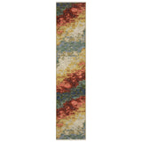 12' Beige Salmon And Yellow Abstract Runner Rug With Fringe