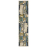 12' Blue And Green Abstract Runner Rug With Fringe