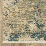 12' Beige And Blue Abstract Runner Rug With Fringe