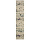 12' Beige And Green Abstract Runner Rug With Fringe