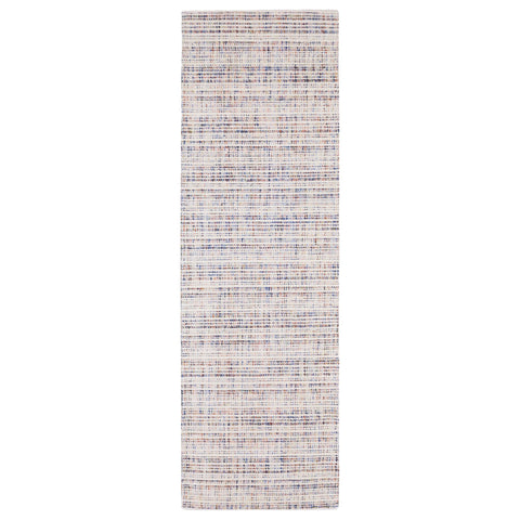 8' Ivory Blue And Yellow Striped Hand Tufted Runner Rug