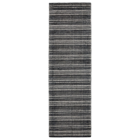 8' Black And Ivory Striped Hand Tufted Runner Rug