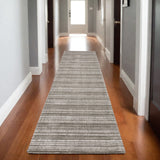 8' Gray And Ivory Striped Hand Tufted Runner Rug