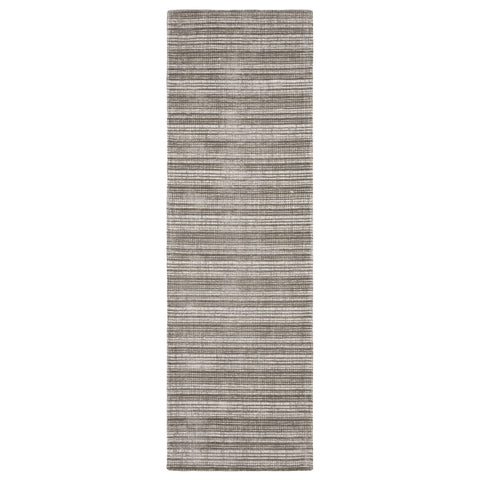 8' Gray And Ivory Striped Hand Tufted Runner Rug
