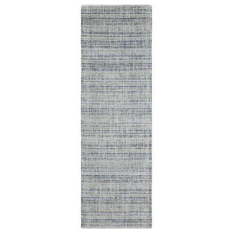 8' Gray And Blue Striped Hand Tufted Runner Rug