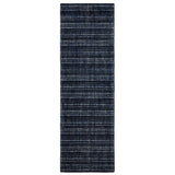8' Navy Blue And Blue Striped Hand Tufted Runner Rug