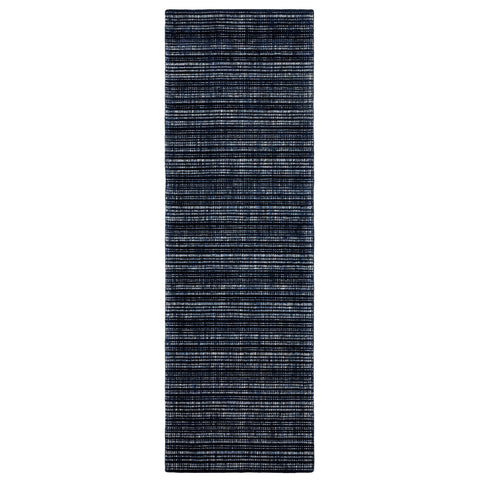 8' Navy Blue And Blue Striped Hand Tufted Runner Rug